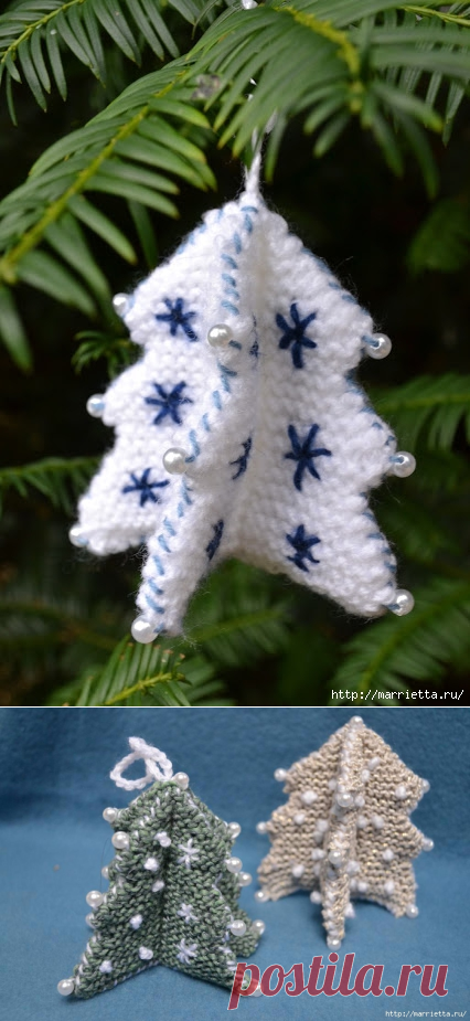 Новогодние подвески - объемные елочки спицами