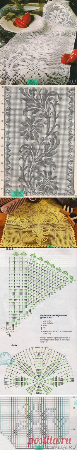 Дорожка и салфетка в филейной технике / Вязание крючком
