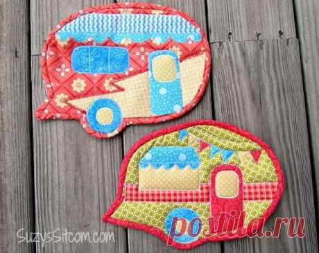 Free Pattern- Happy Camper Quilted Pot Holders!