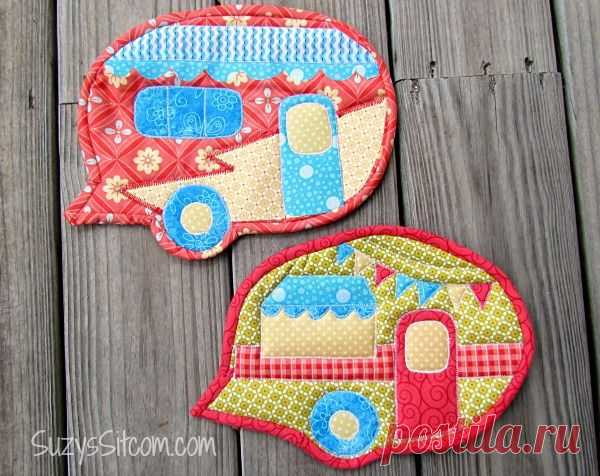Free Pattern- Happy Camper Quilted Pot Holders!