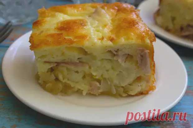 Заливной пирог Паштида с цветной капустой и вареным куриным мясом