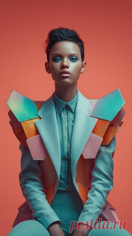 Мощный взгляд: фотореалистичная мода с ярким коралловым фоном. Картинка из нейронной сети Midjourney - Midjourney примеры промтов - Форум ИИ о нейросетях - Yes Ai