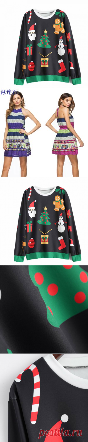 Осенние толстовки 17 Мода Женские рождественские печатные O-образным вырезом с длинным рукавом с капюшоном Пуловеры Топы Блуза Женские топы S-XL Сен 29 - Покупки для ожерелья одежды сумки серьги сапоги