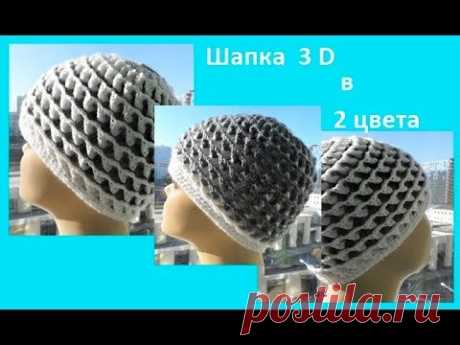 Шапочка 3D в 2 цвета ,crochet hat ( Шапка № 98)