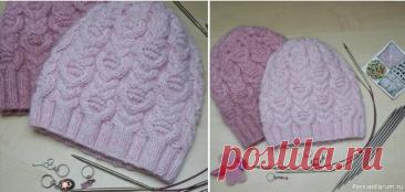 Вяжем шапочку узором "Тюльпаны". Схемы | Вязание спицами аксессуаров