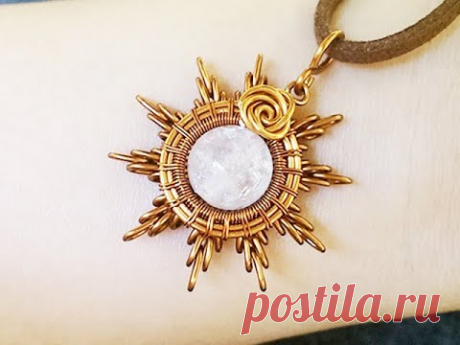 Sun кулон из меди и розового кварца - DIY ювелирные изделия провода 215