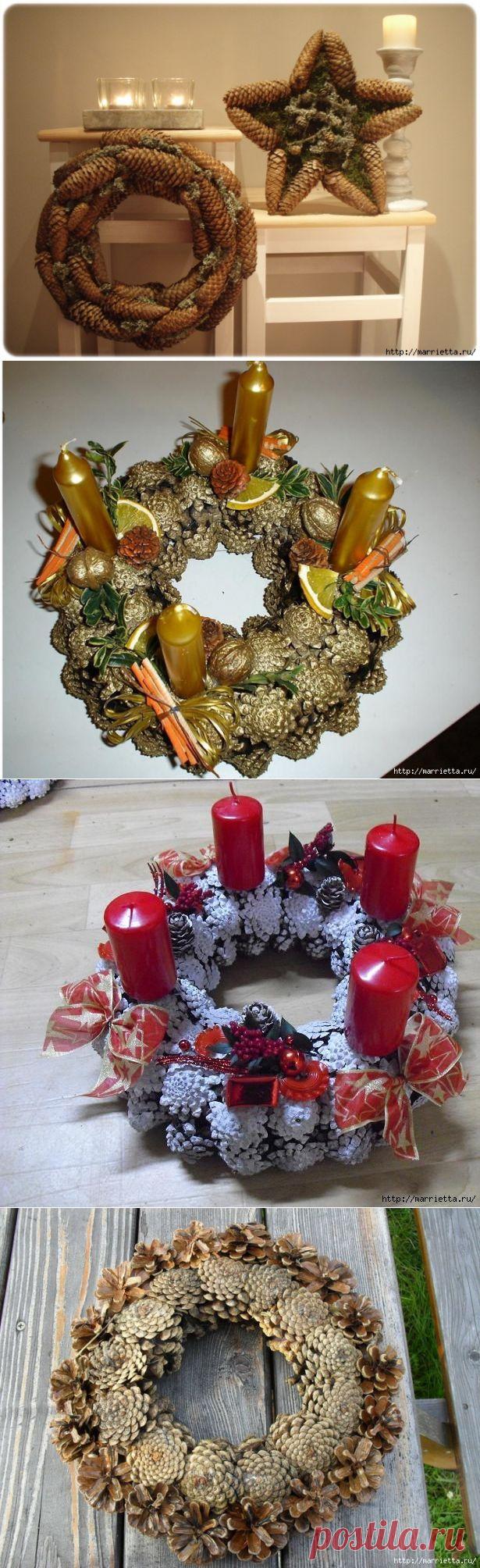 Венки из шишек.Множество идей.