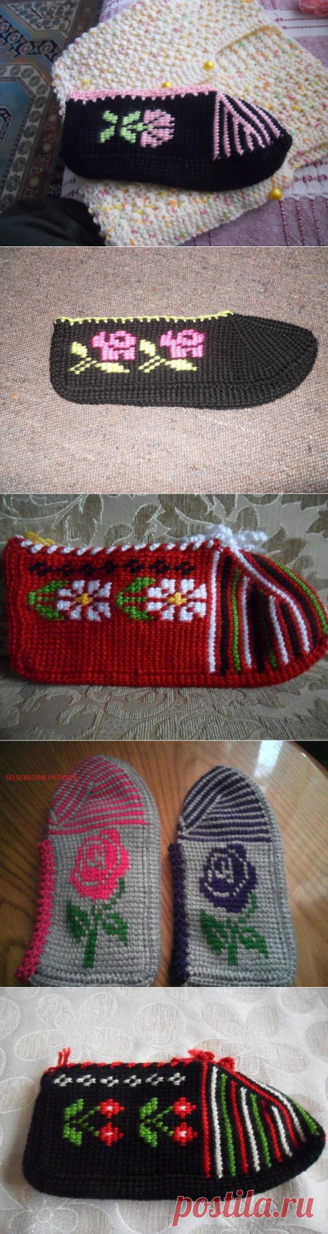 Орнамент для тапочек тунисским крючком