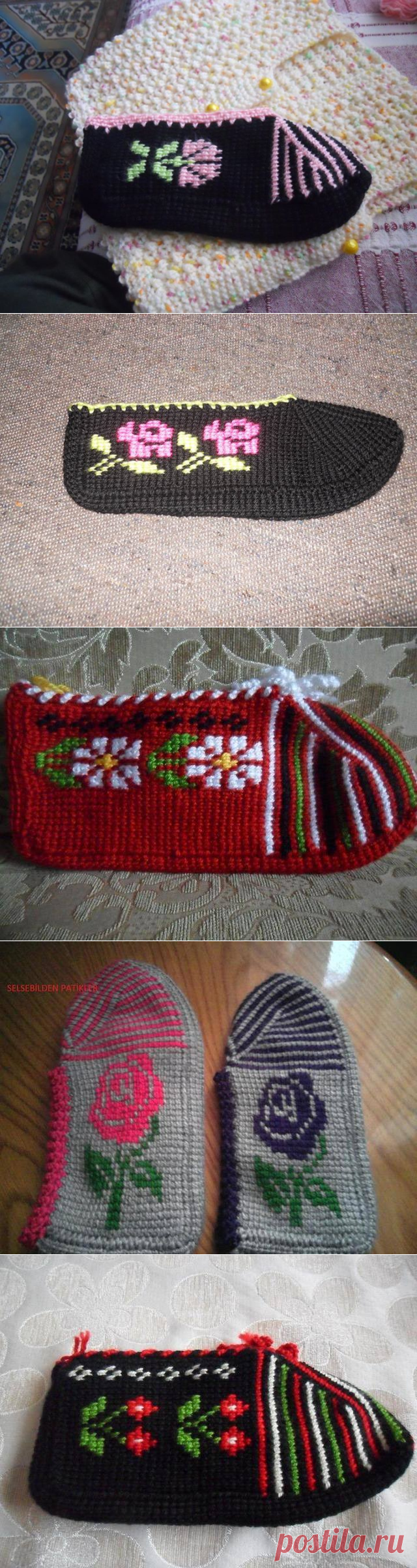 Орнамент для тапочек тунисским крючком