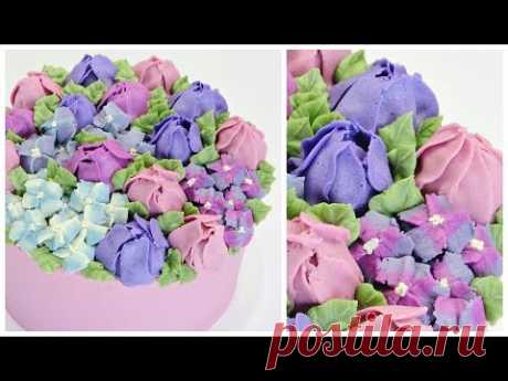 Tulip and Hydrangea Buttercream Cake - CAKE STYLE