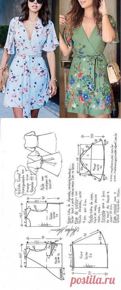Vestido evasê transpassado com manga sino | DIY - molde, corte e costura - Marlene Mukai