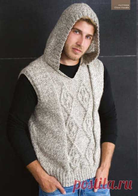 Мужской жилет с капюшоном вязаный спицами. Male hooded vest knitting | Вязание для всей семьи