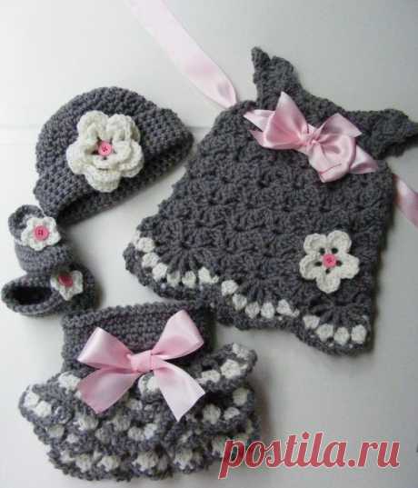 Crochet Vintage Inspired Baby Set Crochet Baby Dress Crochet Hat Croc…