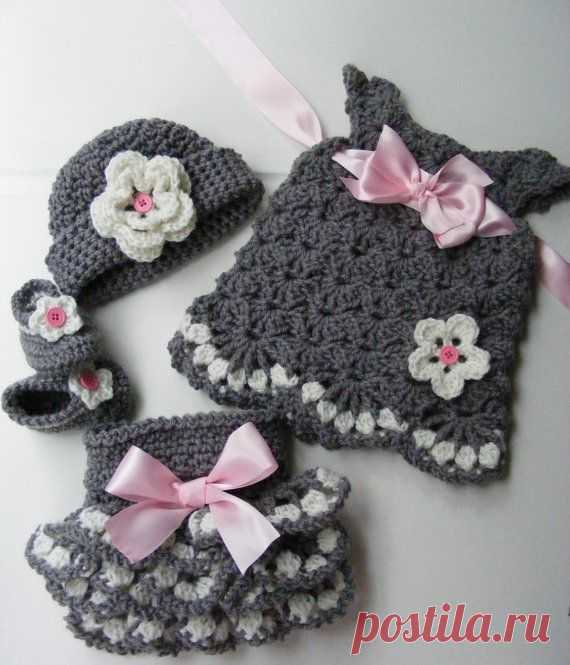 Crochet Vintage Inspired Baby Set Crochet Baby Dress Crochet Hat Croc…