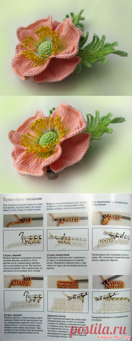 Фантазийный мак крючком в тунисской технике.