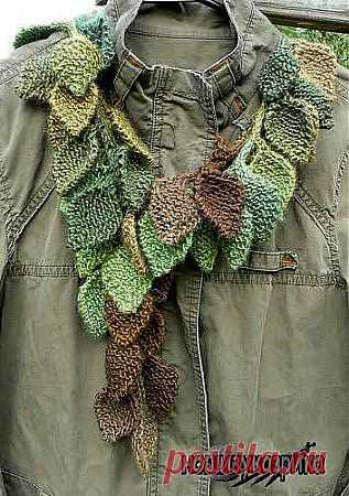 листочки, спицами, шарф,