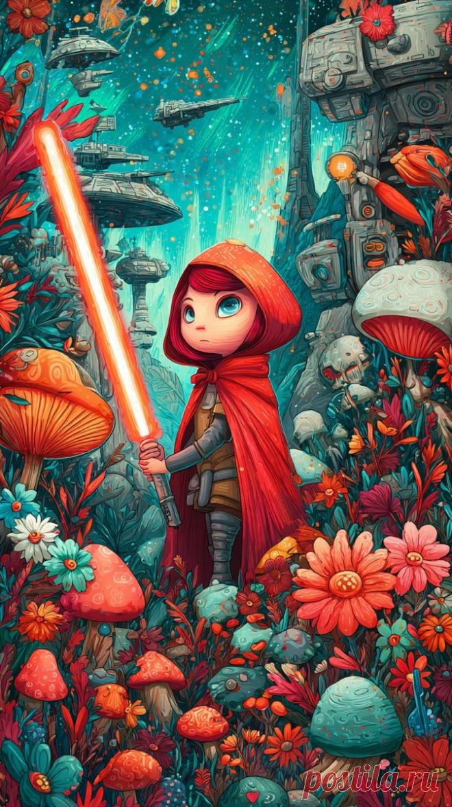 Красная Шапочка и световой меч в мире Звездных войн: яркий калейдоскоп фантазий. Нейросеть Миджорни - Midjourney примеры промтов - Форум ИИ о нейросетях - Yes Ai