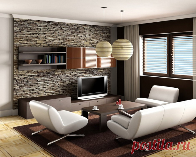 Отделка гостиной обоями (35 фото)