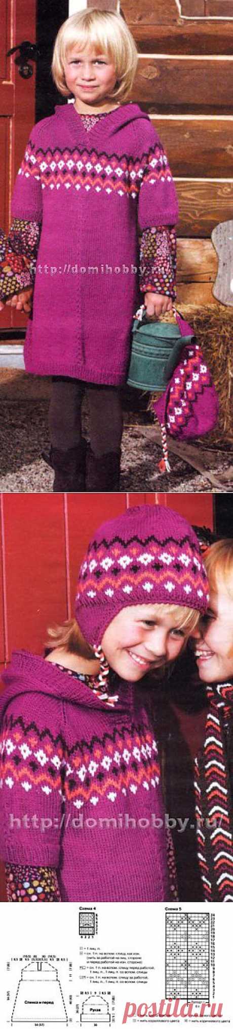 Платье и шапочка для девочки спицами