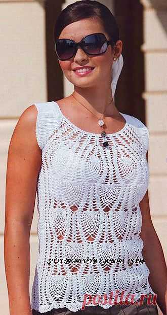 Белый ажурный топ крючком / Стильное вязание