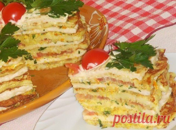 Закусочный кабачково-куриный торт..