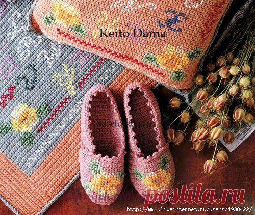 Деликатности в вязание крючком Габриэла: Тапочки стиле ballerinas