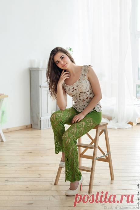 Пляжный костюм брюки и топ из льна хлопка ручная работа – купить в интернет-магазине на Ярмарке Мастеров с доставкой Пляжный костюм брюки и топ из льна хлопка ручная работа - купить или заказать в интернет-магазине на Ярмарке Мастеров | Брюки и топ, вязаный крючком из хлопковой и&hellip;