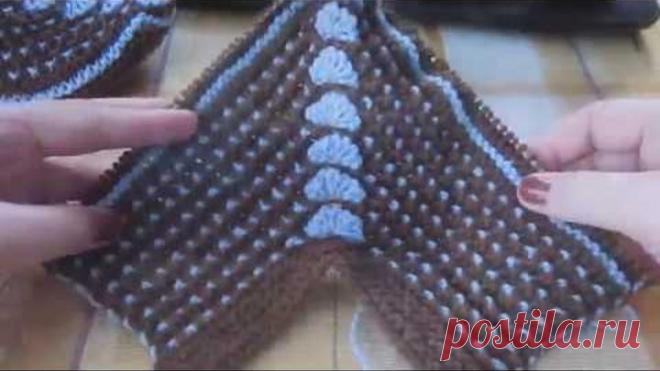 ТАПОЧКИ-СЛЕДКИ( НА ДВУХ СПИЦАХ),С ВЕЕРАМИ БЕЗ ШВОВ,М К/ДУБЛЬ-2