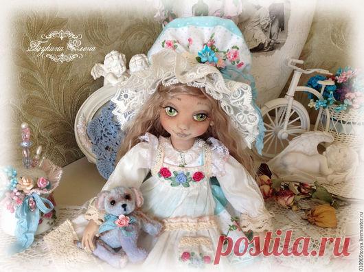 Купить Дашенька,коллекционная текстильная куколка. - бирюзовый, коллекционная кукла, авторская кукла, текстильная кукла
