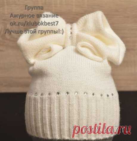 Шапка-бантик спицами | Клубок
