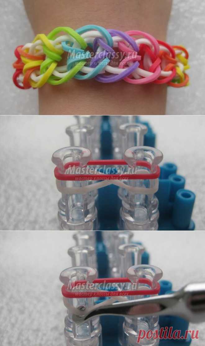 Браслет из резинок на станке. Радужные сердца. Мастер-класс