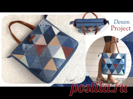 how to sew a denim tote bag with zipper tutorial , diy tote bag with zipper ideas ,denim reuse ideas