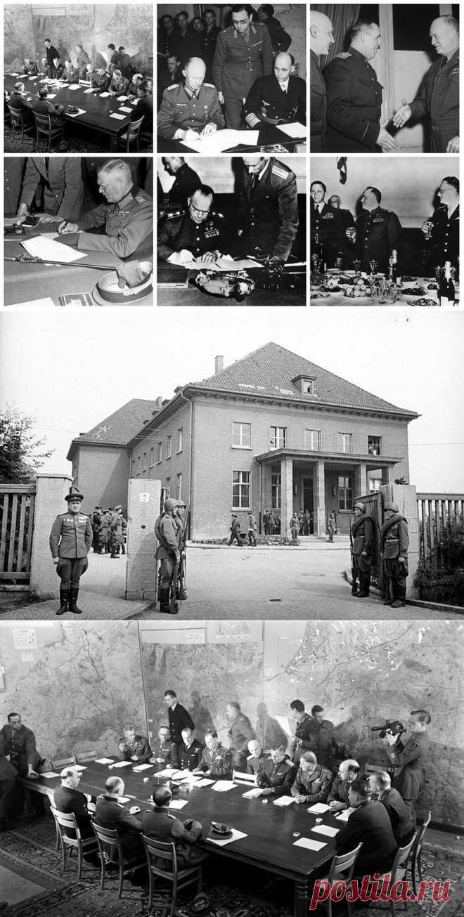 Ровно 70 лет назад, 8 мая 1945 года, в предместье Берлина Карлсхорсте в 22 часа 43 минуты по центрально-европейскому времени (9 мая в 00:43 по московскому времени) был подписан окончательный Акт о безоговорочной капитуляции фашистской Германии.
Капитуляция Германии (ФОТО)