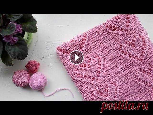 Детский Плед спицами, Узор Сердечки Здравствуйте! В видео представлено описание процесса создания детского пледа Ажурный узор "Сердечко" Пряжа хлопок 50г/85 м Yarnart creative ...