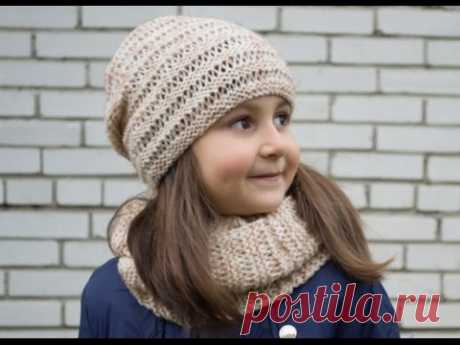 Шапка спицами"Волны"-Women's cap spokes "Waves"#Шапочка_на весну-осень. Вязание для начинающих