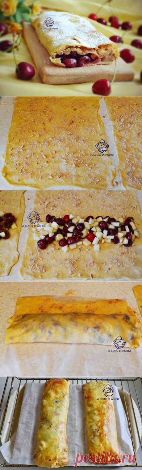 Al gusto de Valeriia: Штрудель с яблоками и черешней