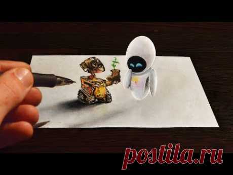 Робот  ВАЛЛИ 3D  Рисунок Иллюзия на бумаге