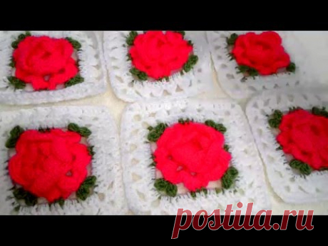 Crochet flower granny square/ Роза в квадрате крючком - YouTube