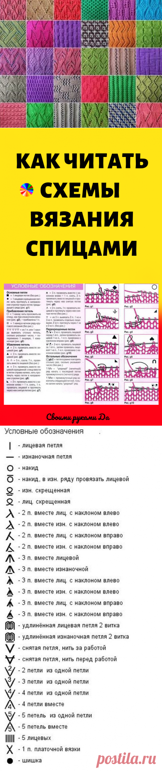 Как читать схемы вязания спицами... Эти обозначения быстро запоминаются даже после первого провязанного узора!
