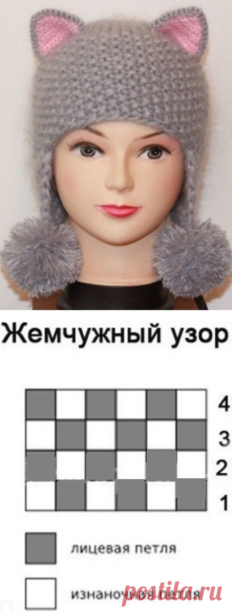 Шапочка-кошечка спицами / Вязание