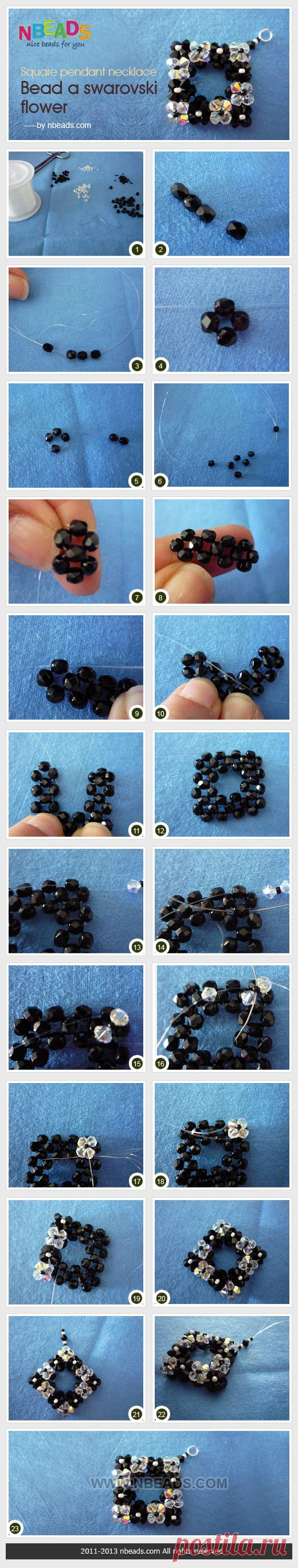 square pendant necklace - bead a swarovski flower | Ékszer minták
