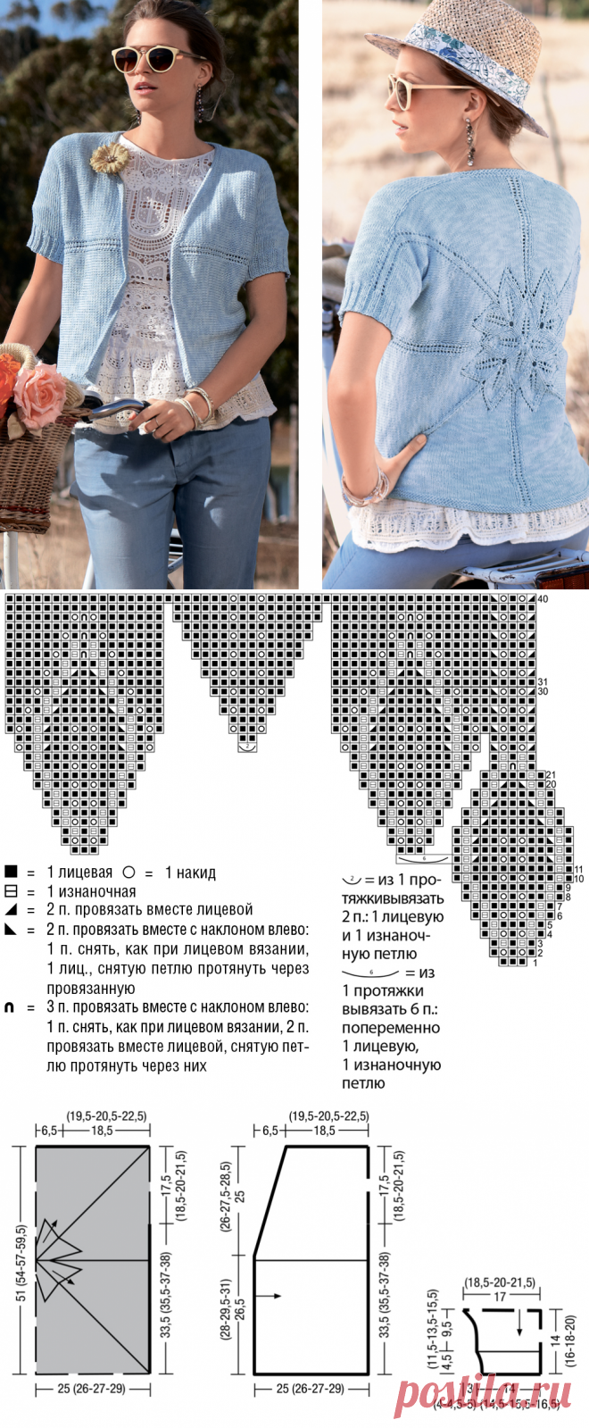 Жакет с ажурным узором спицами