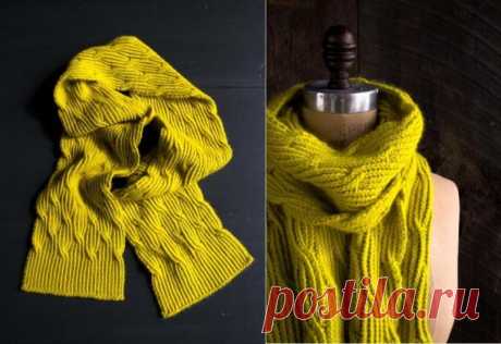 Длинный шарф от Purl Soho с красивым узором спицами: фото, видео мк
