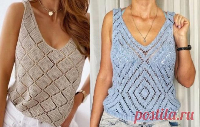 Ажурные майки спицами со схемами | Вязание | Яндекс Дзен