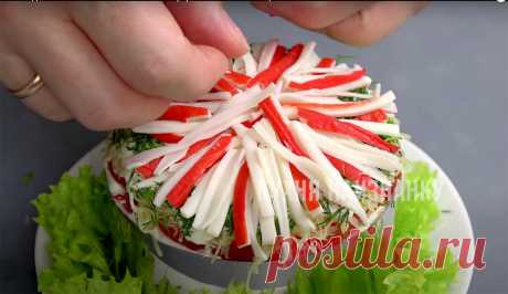 вкусный и легкий салат с крабовыми палочками "Хризантема" (просто, но очень красиво) |