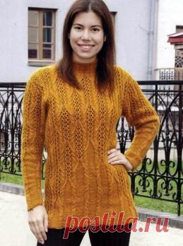 Вязание крючком и спицами - Пуловер с вертикальными рельефными полосами