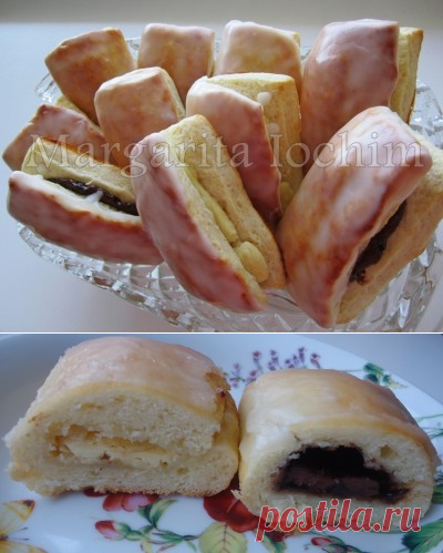 Необычные булочки с шоколадом (бездрожжевое тесто)