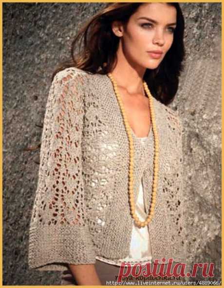 Ажурный винтажный жакет с рукавами кимоно,спицами
