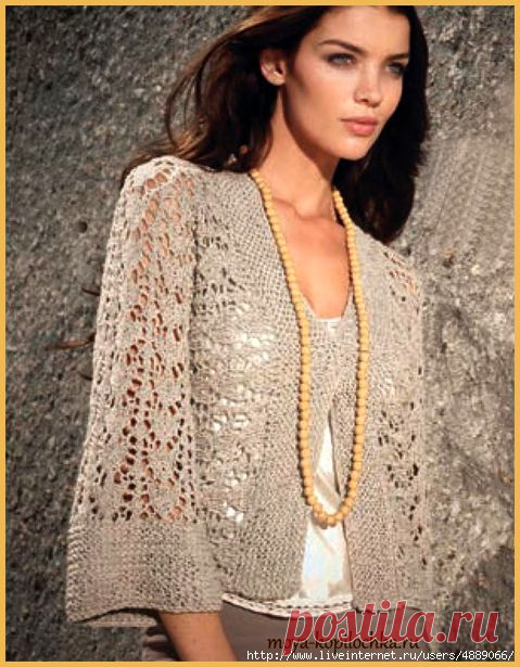 Ажурный винтажный жакет с рукавами кимоно,спицами