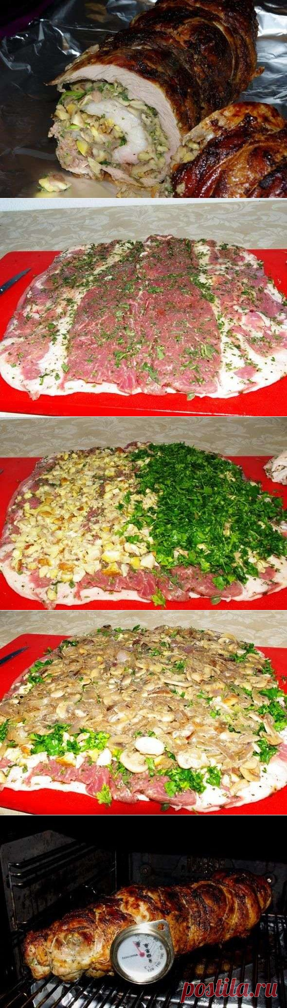 Фаршированое седло ягнёнка с каштанами и грибами